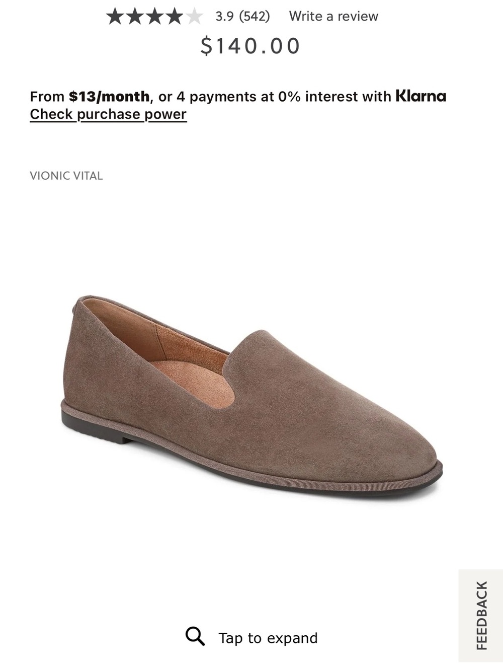 Vionic Willa 2.0 Driftwood - Women's Suede Slip-On Loafer size 7 1/2 M